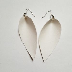 Vegan Leather White Dangle Leaf Earrings